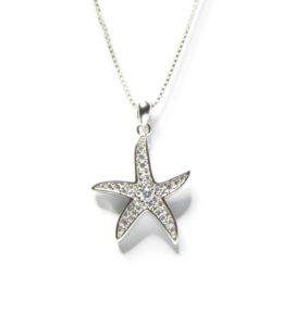 שרשרת כסף 925 עם תליון כוכב ים ממוסגר משובץ