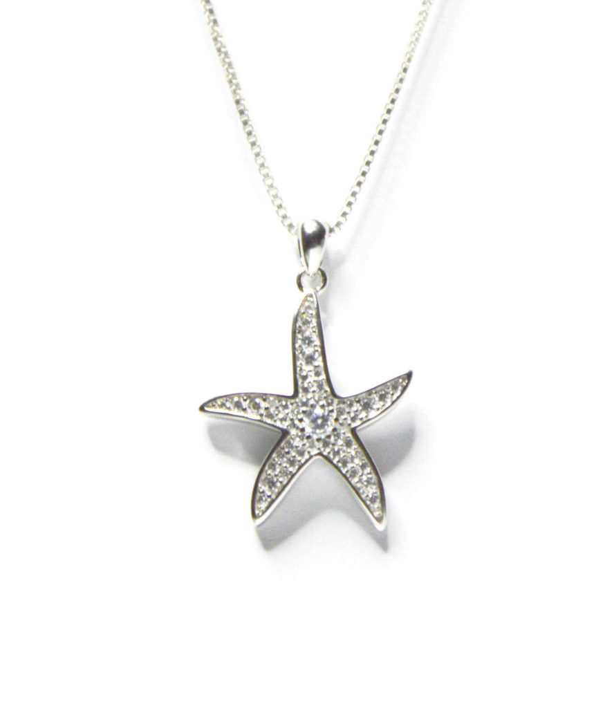 שרשרת כסף 925 עם תליון כוכב ים ממוסגר משובץ