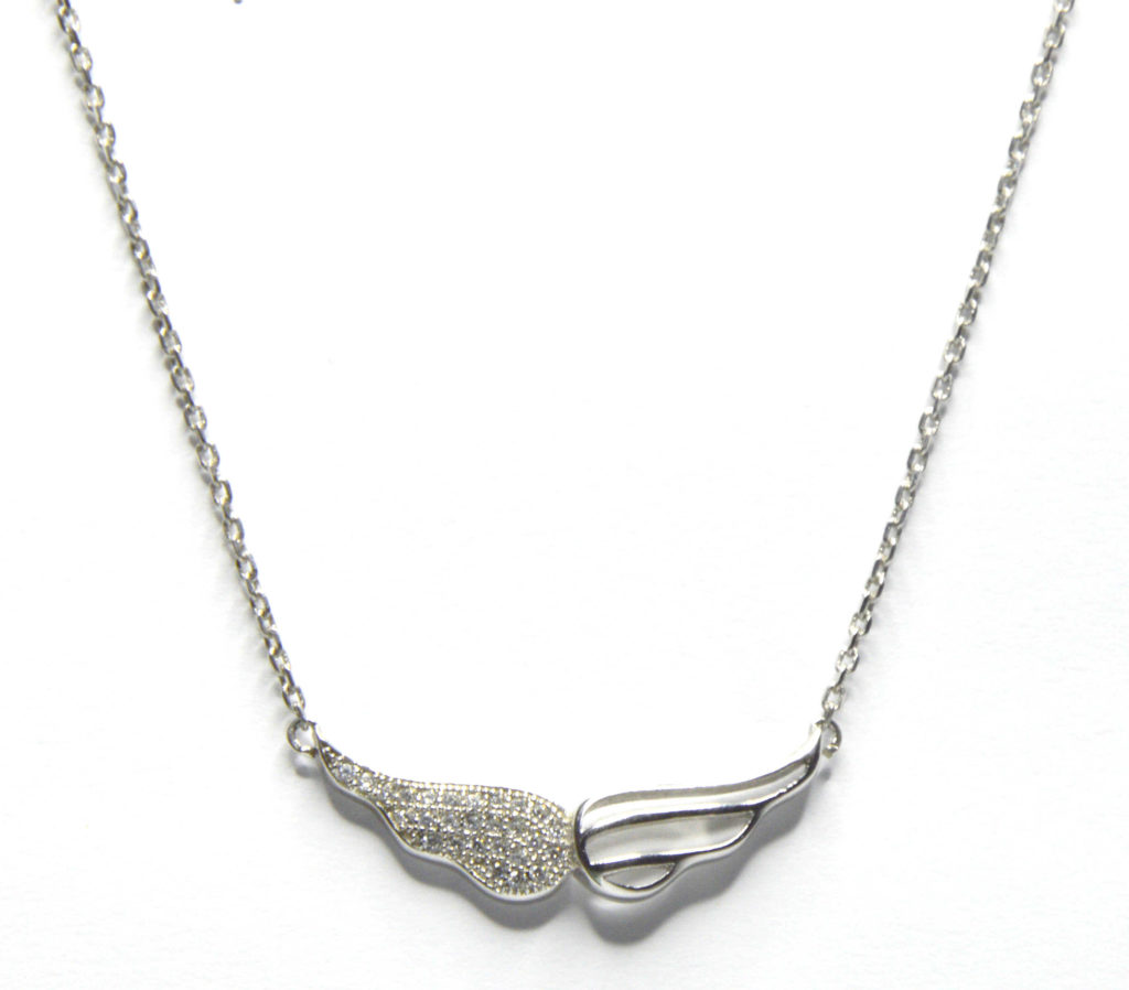 שרשרת כסף 925 עם תליון כנפיים משובץ וחלק