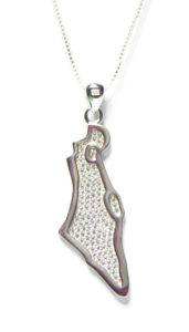 שרשרת כסף 925 עם תליון מפת ארץ ישראל משובץ