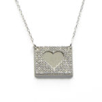 שרשרת כסף 925 עם תליון משובץ נפתח לחריטת אות קדמית ואחורית