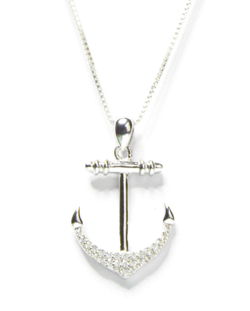 שרשרת כסף 925 עם תליון עוגן שיבוץ לבן