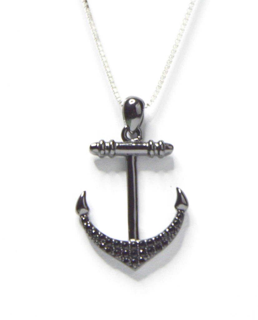 שרשרת כסף 925 עם תליון עוגן שיבוץ שחור