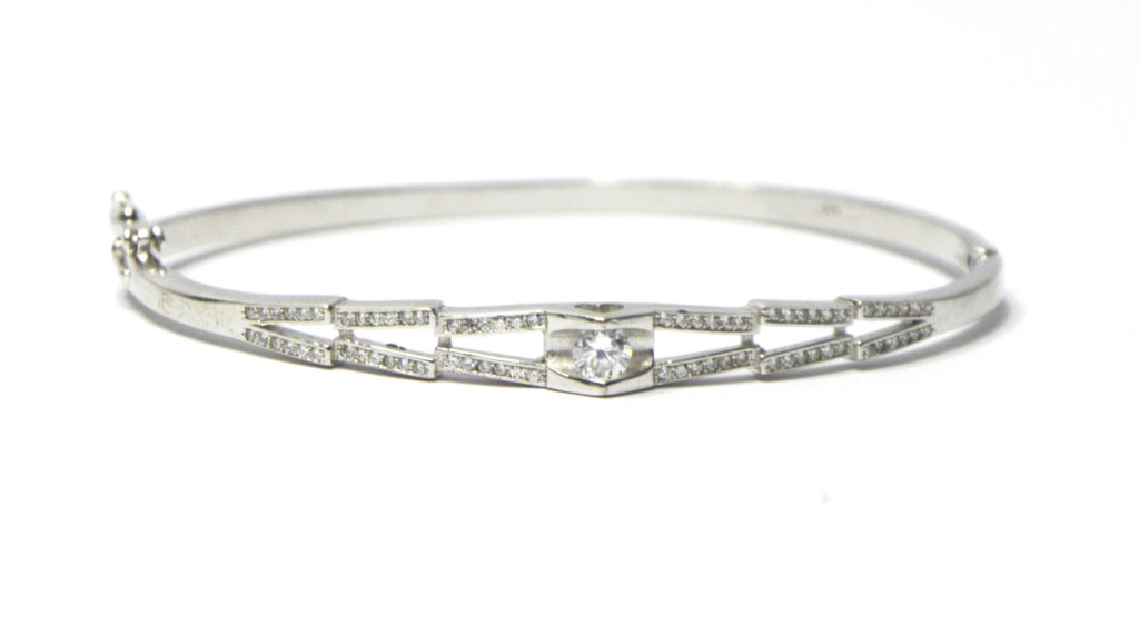 צמיד קשיח כסף 925 משובץ צורת טיפה