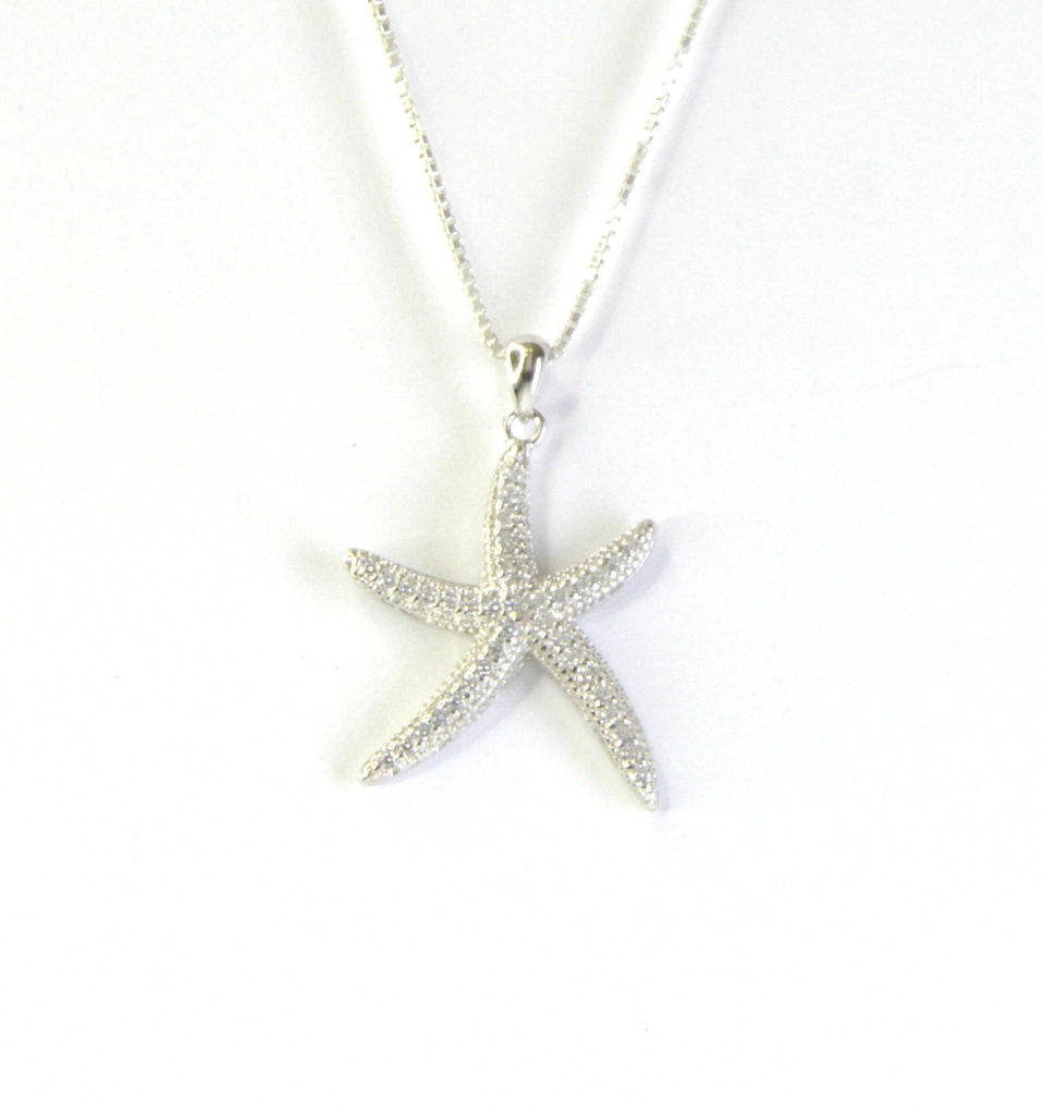 שרשרת כסף 925 עם תליון כוכב ים גדול משובץ