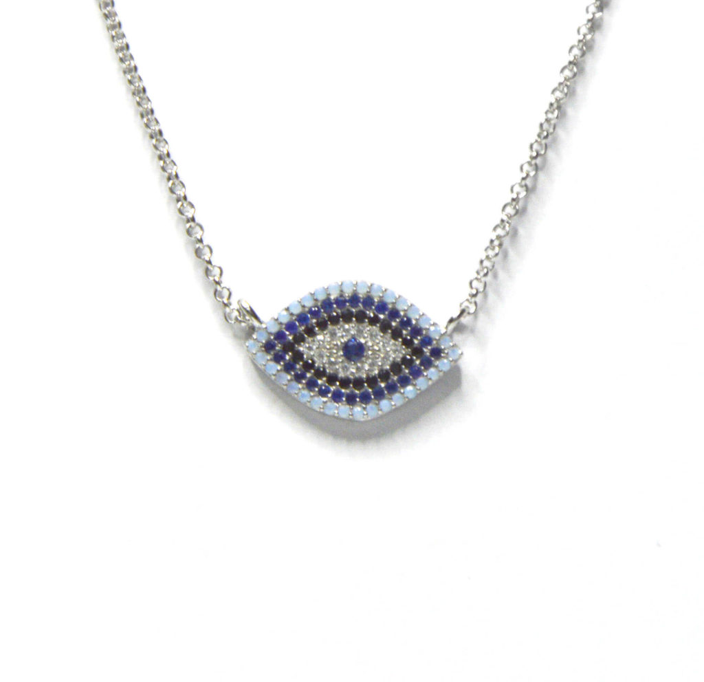 שרשרת כסף 925 עם תליון עין משובץ אבנים כחולות