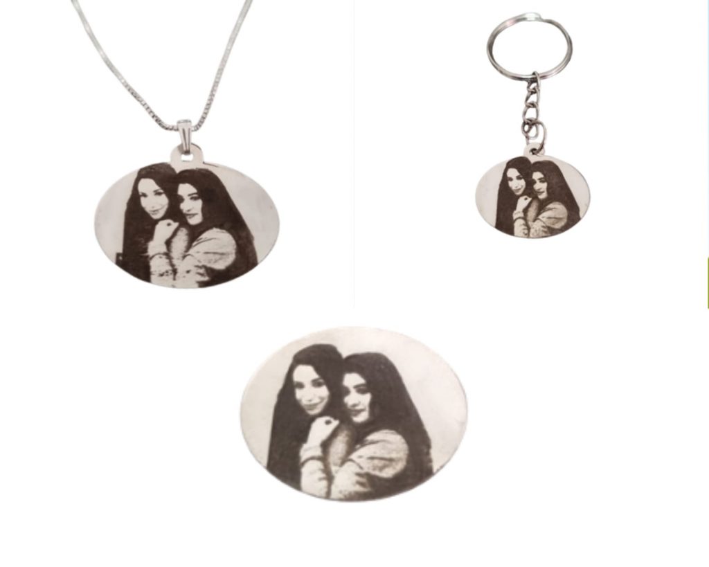 סט שרשרת מחזיק מפתחות ומטבע עם תמונה והקדשה אישית תליון כסף אליפסה