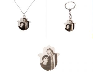 סט שרשרת מחזיק מפתחות ומטבע עם תמונה והקדשה אישית תליון כסף חמסה