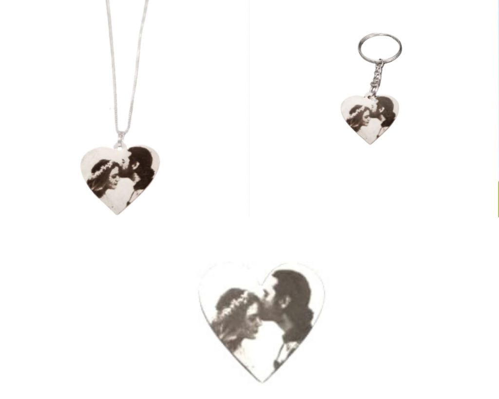 סט שרשרת מחזיק מפתחות ומטבע עם תמונה והקדשה אישית תליון כסף לב