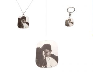 סט שרשרת מחזיק מפתחות ומטבע עם תמונה והקדשה אישית תליון כסף מלבן