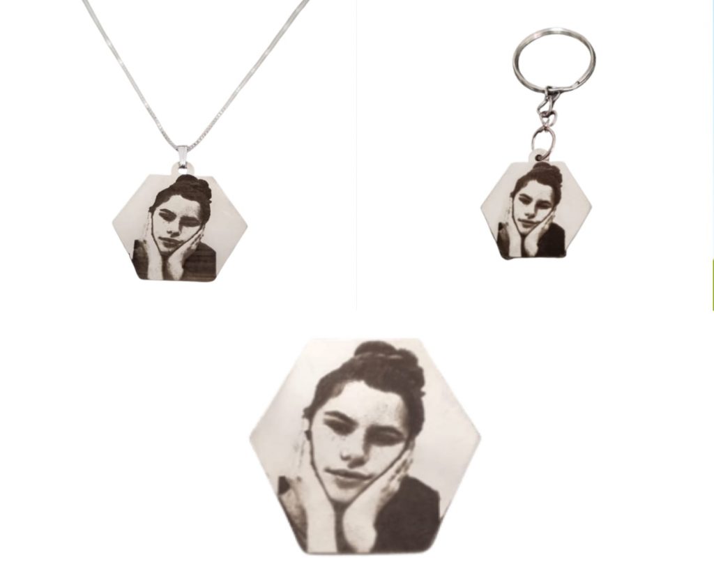 סט שרשרת מחזיק מפתחות ומטבע עם תמונה והקדשה אישית תליון כסף משושה