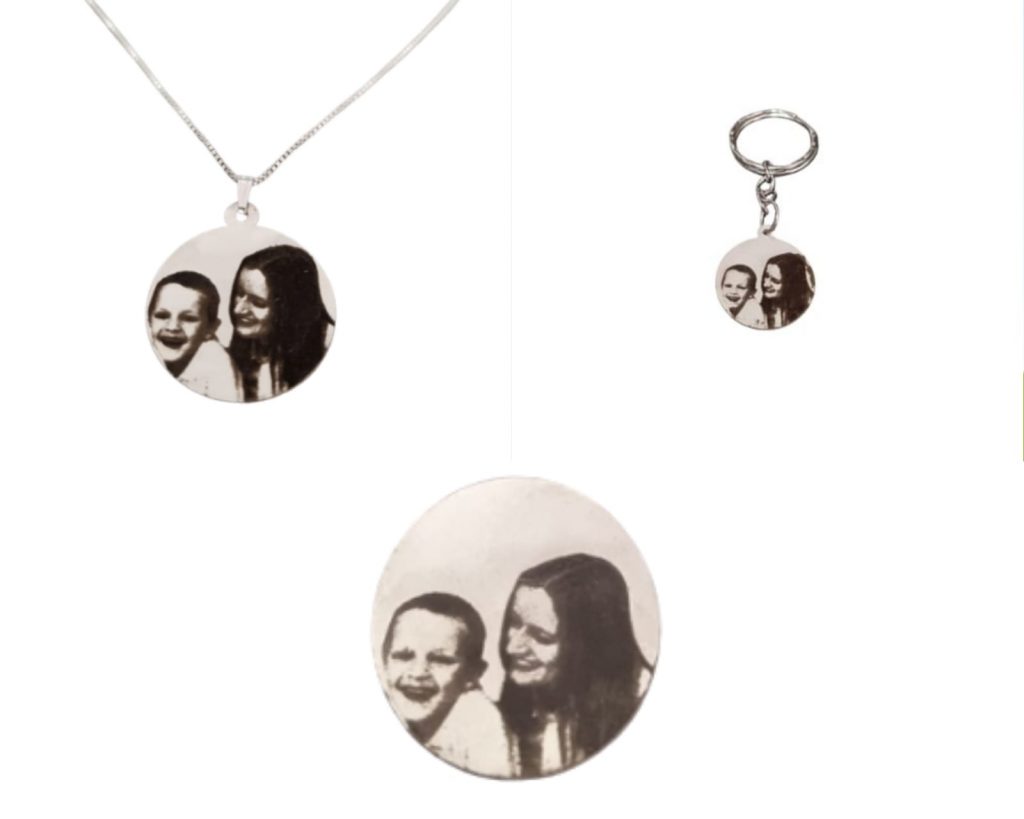סט שרשרת מחזיק מפתחות ומטבע עם תמונה והקדשה אישית תליון כסף עגול