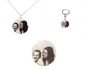 סט שרשרת מחזיק מפתחות ומטבע עם תמונה והקדשה אישית תליון כסף עגול